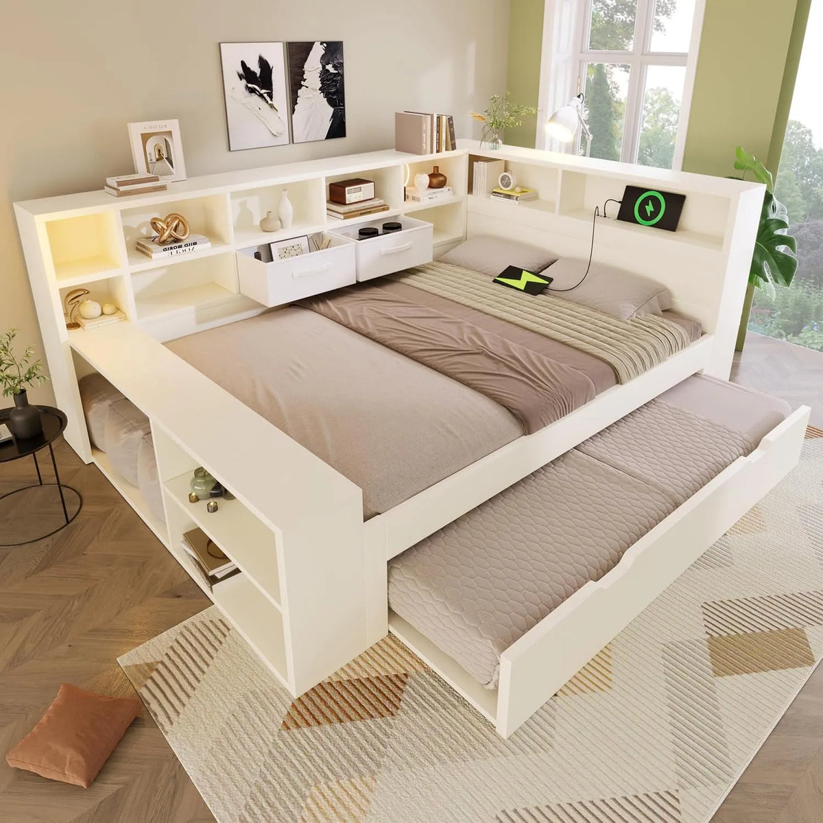Kinderbett – mit Stauraum, mit USB-Anschluss, 140 × 200 cm, weiß