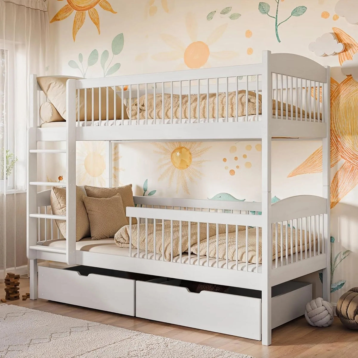 Kinderbett – für Kinder, mit Schubladen, 2 Schubladen, 80 × 180, 90 × 190, 90 × 200 cm, weiß