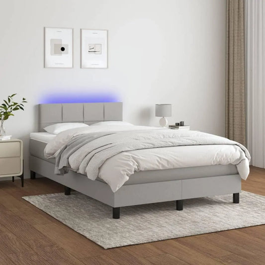 Polsterbett und gepolstertes Bettgestell — mit Lattenrost, LED-Anzeige, 120 × 200 cm, grau, mit Stoffbezug
