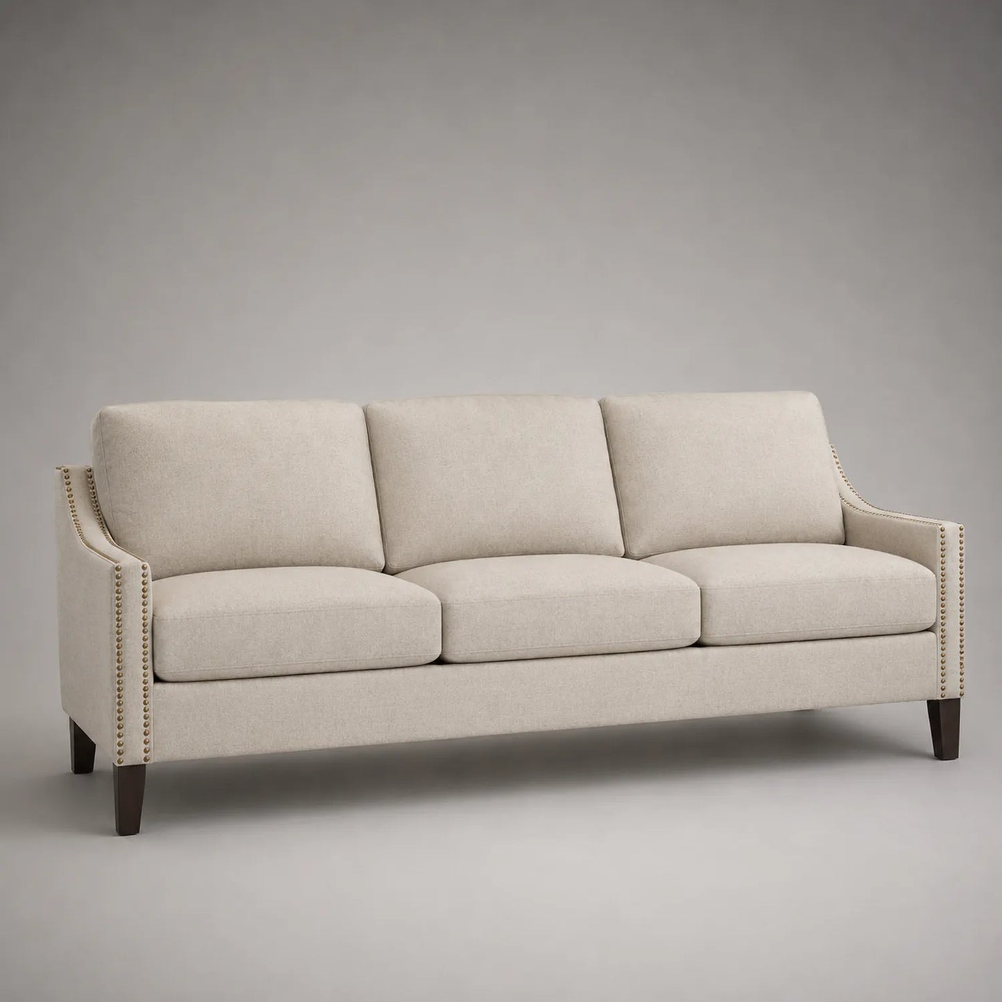 3-Sitzer Sofa Leinen Beige Massivholz