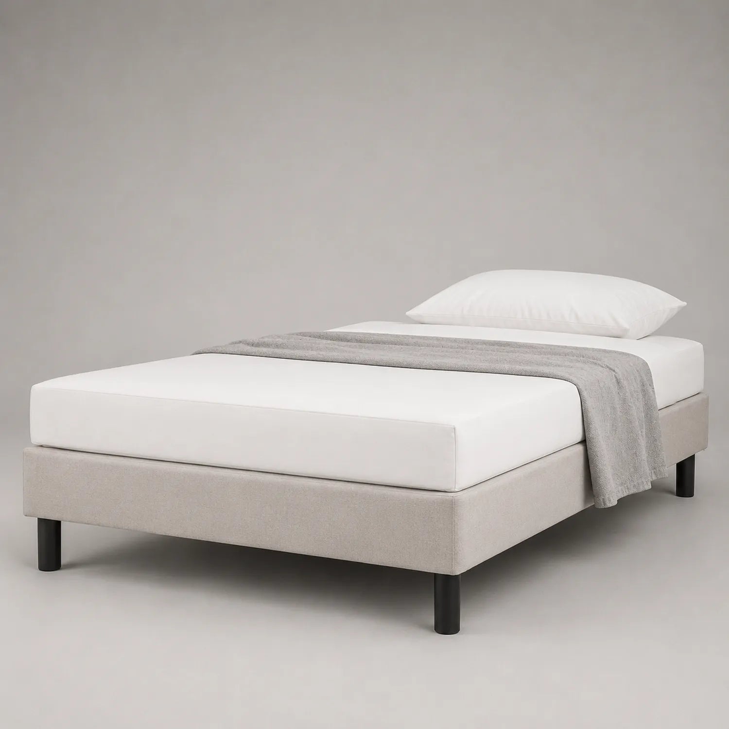 Einzelbett mit Holzrahmen und Polyesterbezug Beige 200x90 cm