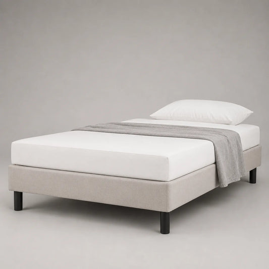 Einzelbett mit Holzrahmen und Polyesterbezug Beige 200x90 cm