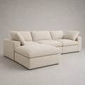 Ecksofa aus Polyestergewebe mit Ottomane, Beige