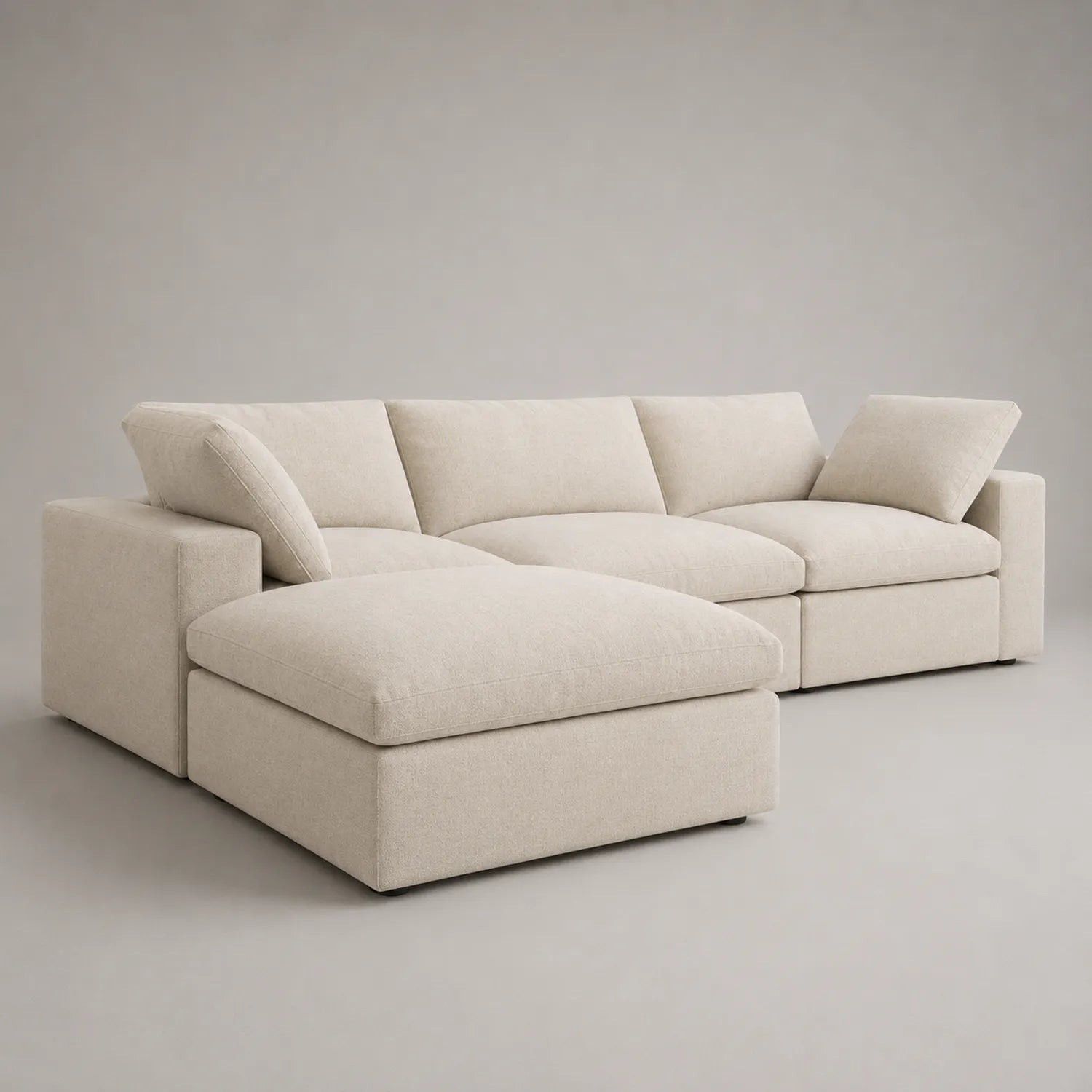 Ecksofa aus Polyestergewebe mit Ottomane, Beige