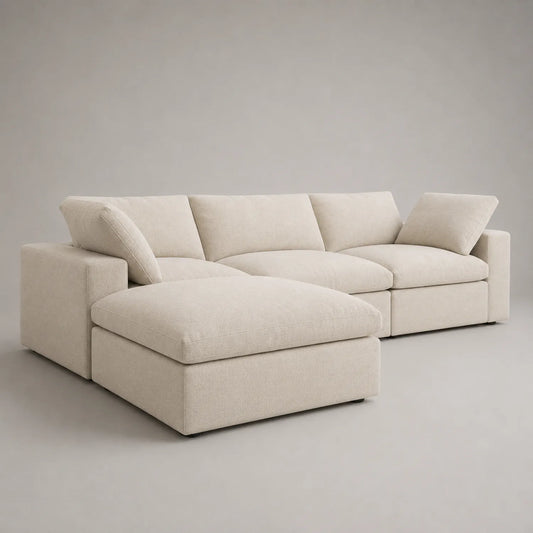 Ecksofa aus Polyestergewebe mit Ottomane, Beige