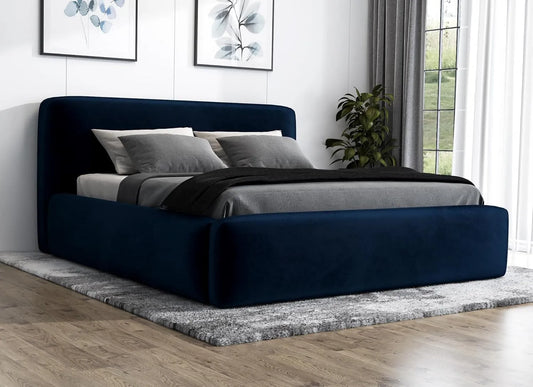 Polsterbett und gepolstertes Bettgestell: LUMO-OM, mit Stauraum, mit Bettkasten, mit Lattenrost, 90 × 200, blau