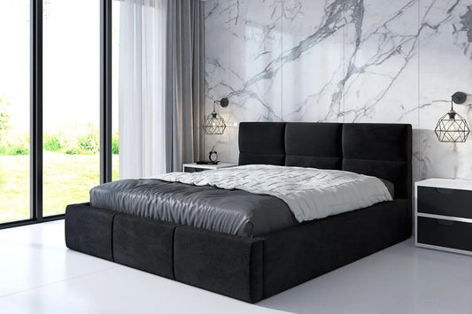 Polsterbett und gepolstertes Bettgestell – mit Stauraum, mit Bettkasten, mit Lattenrost, 120 × 200, schwarz
