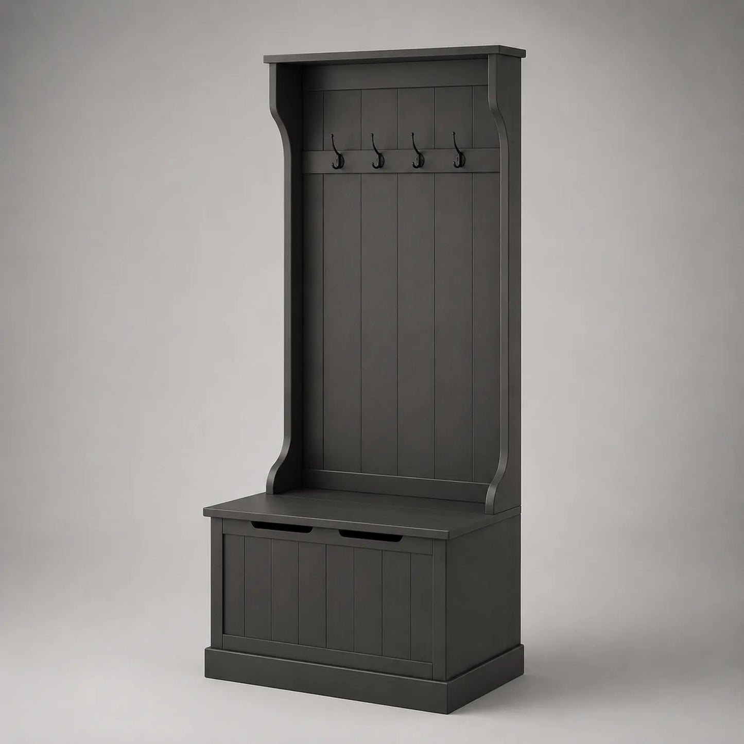 Schwarzer Garderobenständer aus MDF mit Sitzbank 180x80x40cm