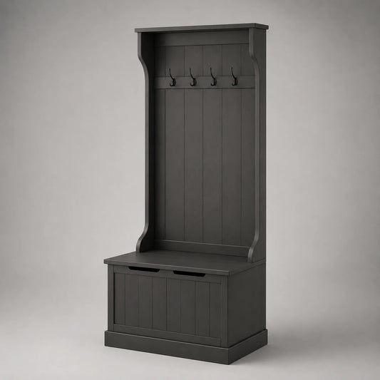 Schwarzer Garderobenständer aus MDF mit Sitzbank 180x80x40cm