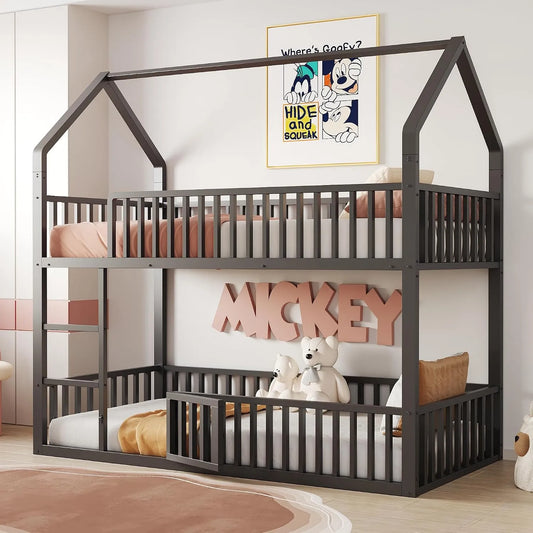 Etagenbett und Hochbett — für Kinder, aus Metall, mit Treppe, 90 × 200 cm, schwarz