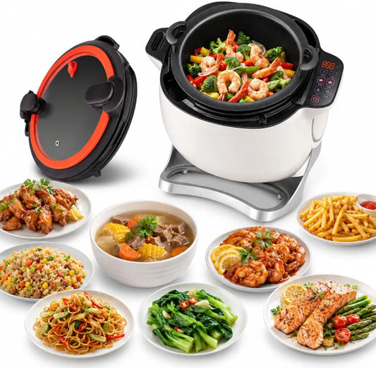 Küchenmaschine 6-Liter-Drehtopf, Grill, Antihaftbeschichtung, Automatischer Wok-Grill, 360°