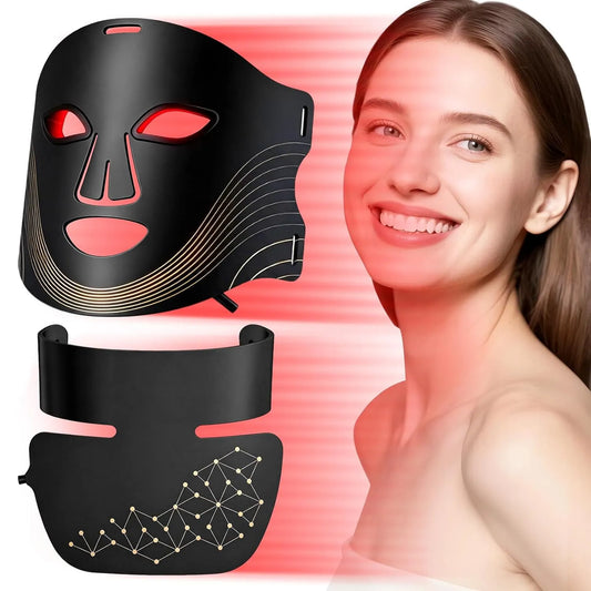 Anti-Aging, Lichttherapie Gesichts und Halsmaske, 3 Helligkeitsstufen, Maske Gesicht für Gesicht und Hals mit Infrarotlicht Funktion, Akne &