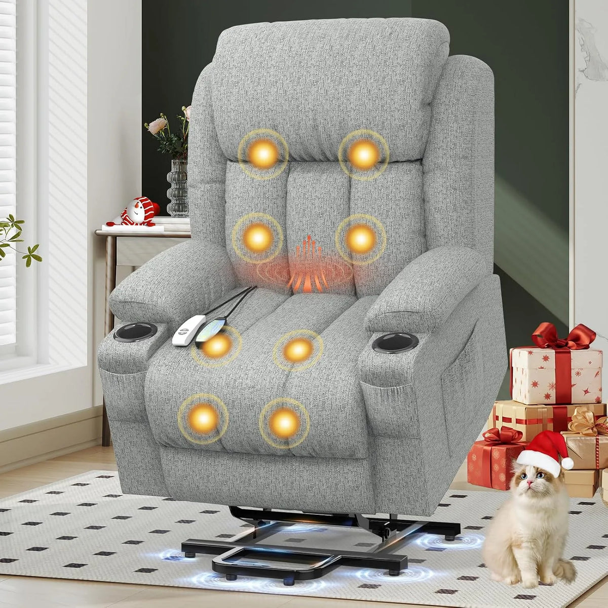 Relax- und Massagesessel, YONISEE, Wohnzimmergestaltung, USB, TYP C & USB-Anschlüsse Leder Sessel Wohnzimmer, Getränkehalter 4 Seitentaschen