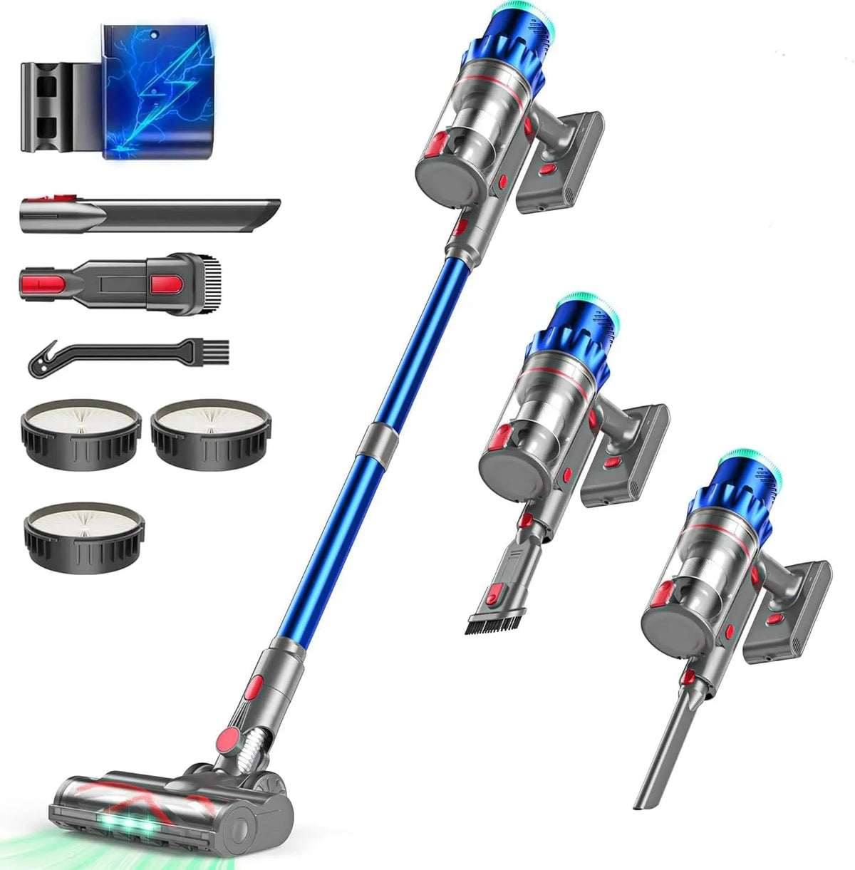 Staubsauger, 550 W, Akku, Blau, elektrisches Staubsauggerät, 550W 48000Pa Staubsauger Kabellos