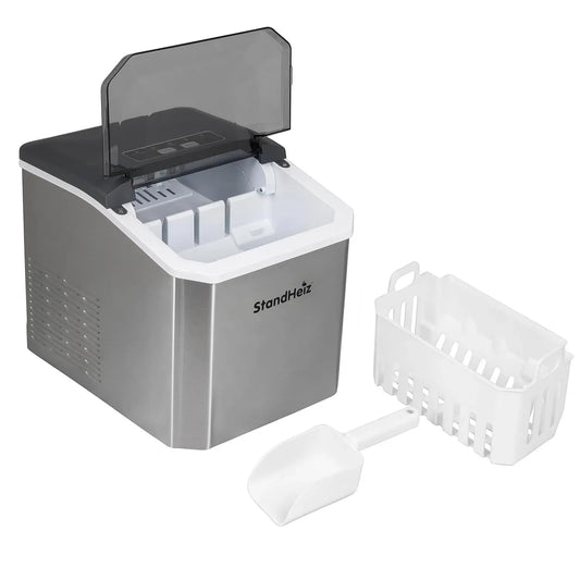 Eiswürfelmaschine, leise, Camping, Silber, Selbstreinigender Ice Maker mit 2 Größen große Eiswürfel, Bar