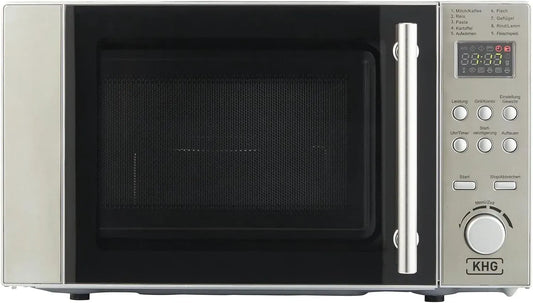 Mikrowelle, 20 L, 200 W, KHG MW-20.1GS 60-Minuten, Grill, Timer, Kindersicherung, Digitalanzeige, Mikrowellenofen, Silber, Drehteller/Grillrost
