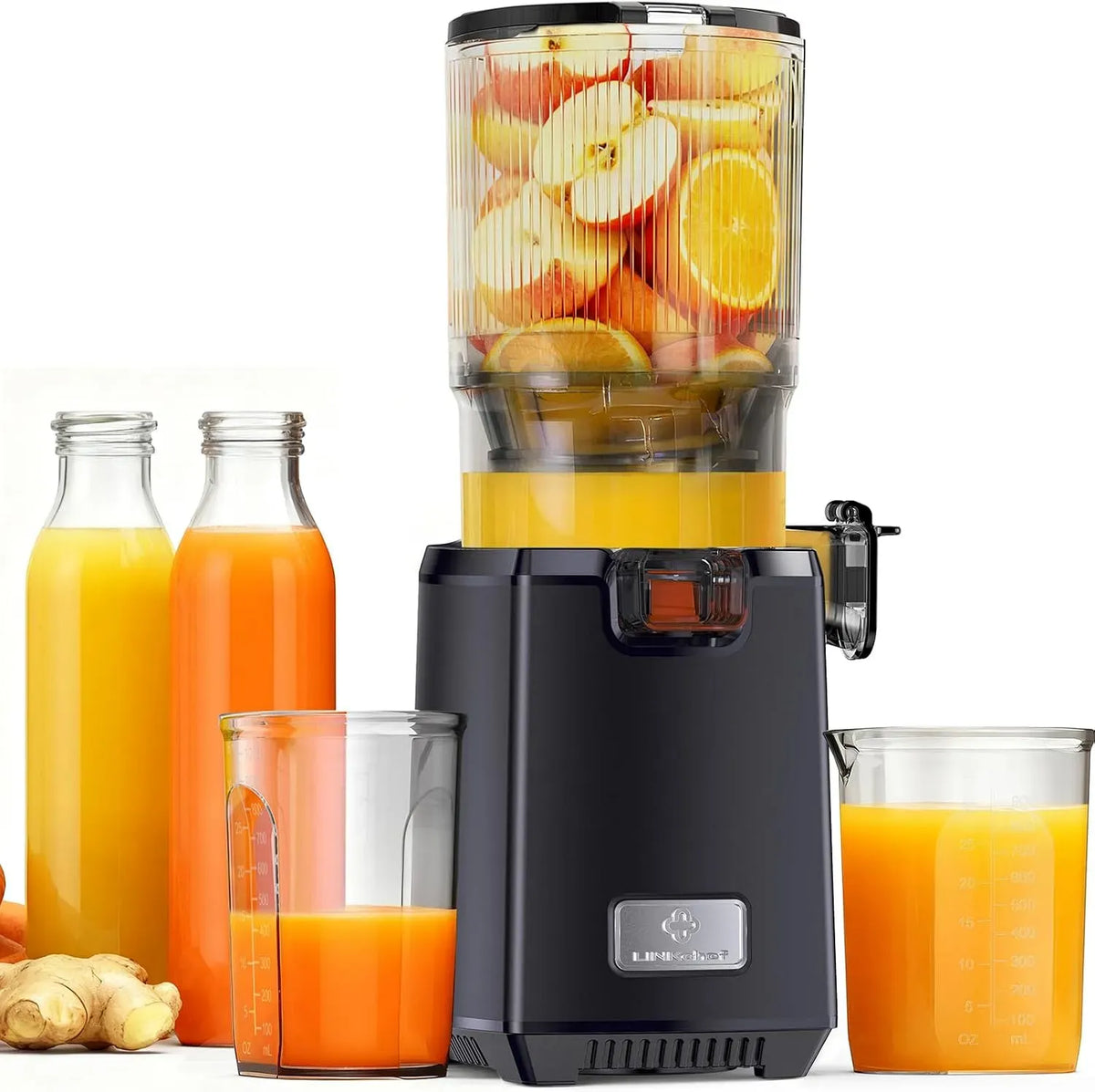 Entsafter, 1,8 L, 250 W, leise, 130 mm große Öffnung, 250W Elektrischer Juicer mit Rücklauffunktion, 1,8 L Kapazität, BPA-frei