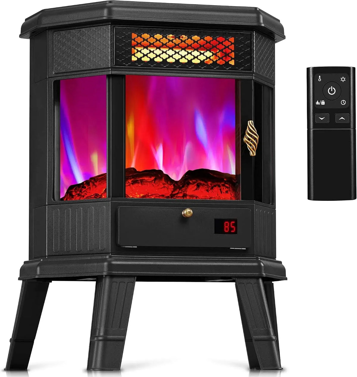 Infrarot-Quarzkamin, Elektrokamin, elektrischer Kamin, 56 cm, Timer, 3D-Optik, für den Türbetrieb mit Fernbedienung mit 3D Flammeneffek