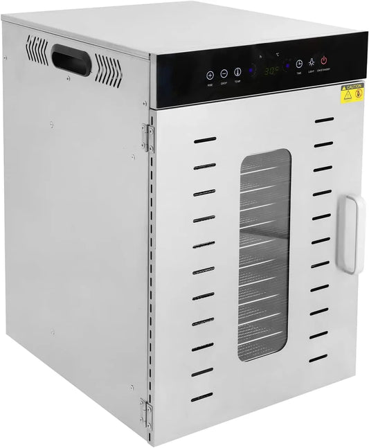 Wäschetrockner, 1350 W, Dörrgerät, Timer, Edelstahl, Dehydrator mit 16 Gittern und Timer