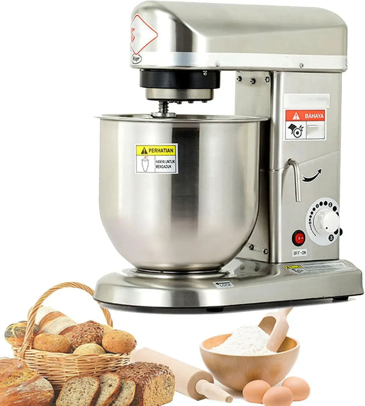 Standmixer Silver-10L, 10 L, 3 Geschwindigkeiten, gewerblich, Edelstahl, Silber, rotierende Edelstahl-Rührschüssel
