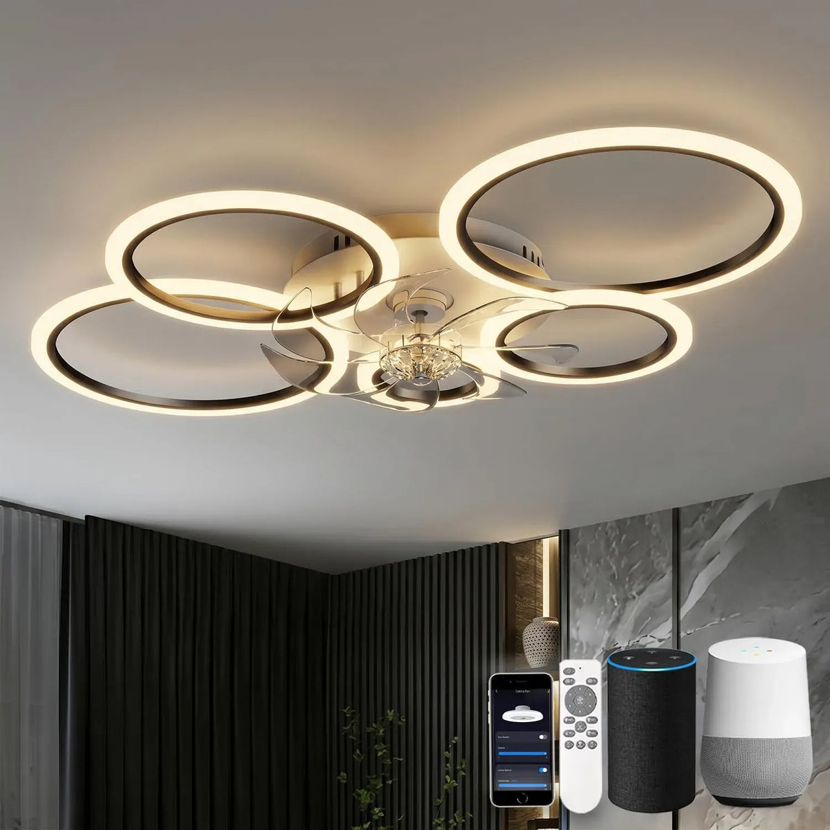 Google Ventilator, 100cm, Timer, Wohnzimmergestaltung, leise, Google Assistant, Alexa und Siri, Schwarz