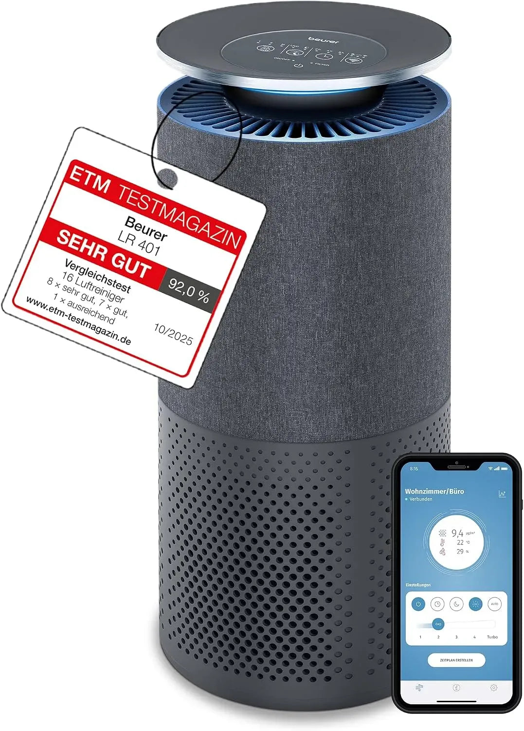 Luftreiniger LR 401, Steuerung und Überwachung der Raumluft per App, für Räume bis 69m²