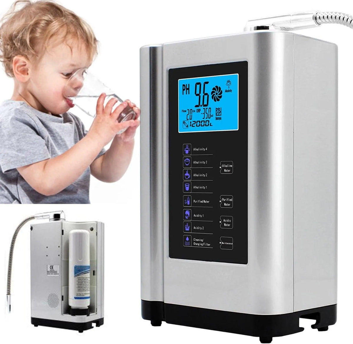 PH 3 Wasserreiniger, Silber, für zu Hause, alkalisches Wasserfiltrationssystem für zu Hause
