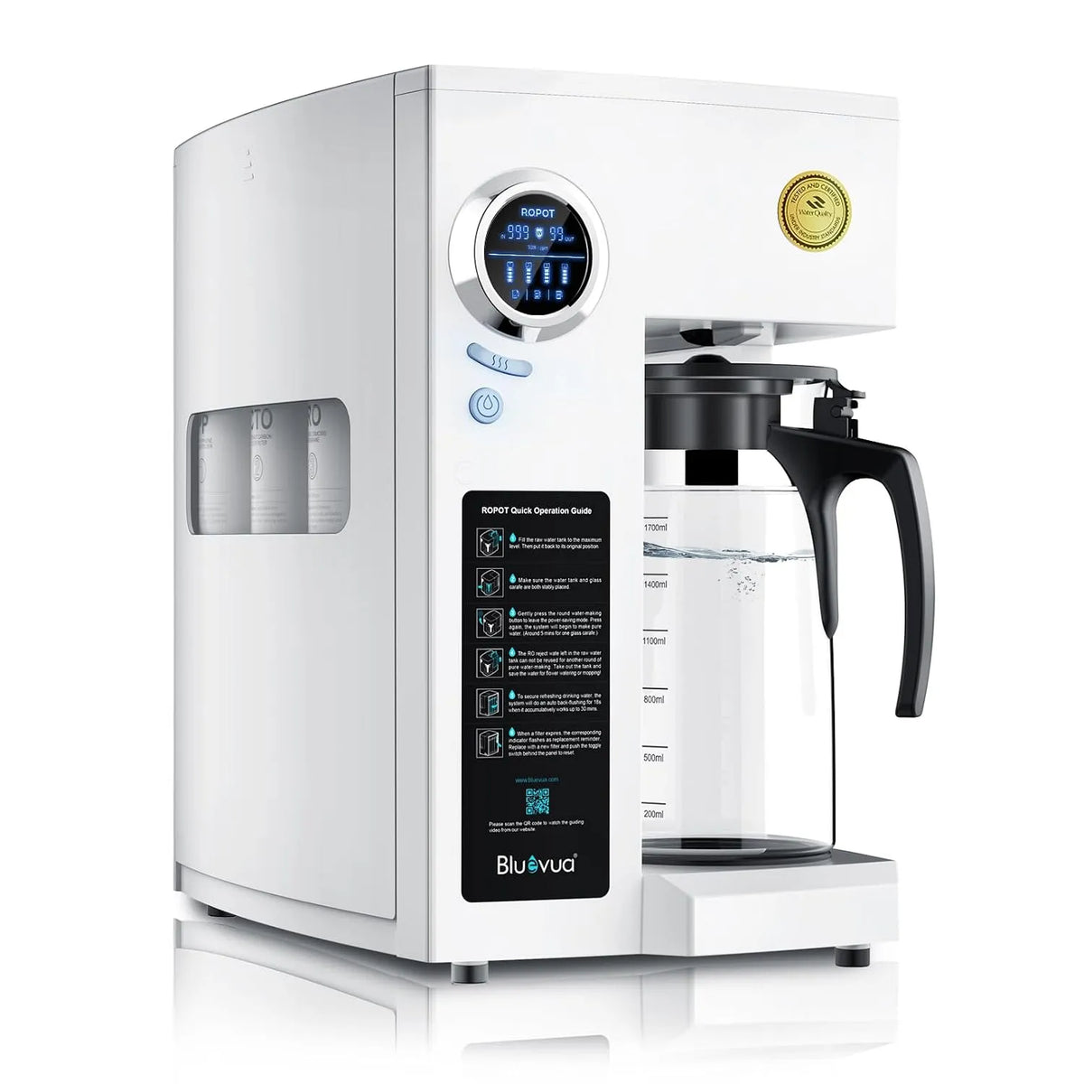 RO100ROPOT-UV 6-stufige Umkehrosmoseanlage, Wasserreiniger, Wasserfilter, Trinkwasserfiltersystem, tragbar, für Arbeitsplatte, Bluevua