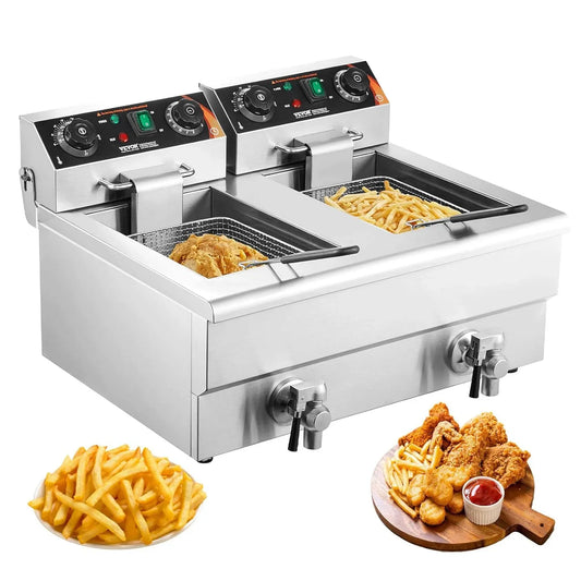 VEVOR Fritteuse, 8 L, 3 kW, gewerblich, Restaurant, 2 Temperaturzonen, Edelstahl, für Küche Restaurants