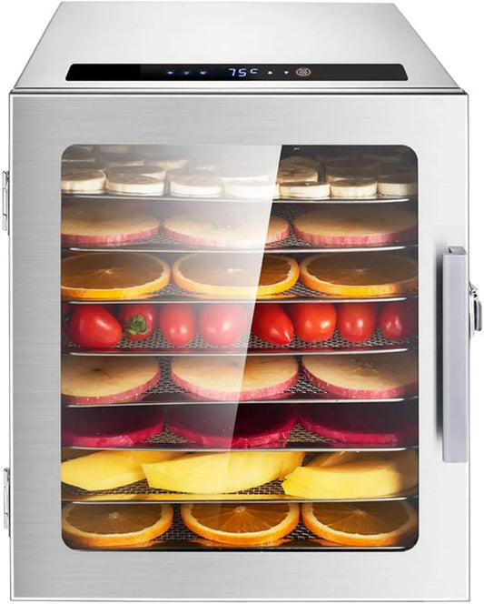 Dörrautomat, Lebensmitteltrockner, 20 bis 90 °C, Timer, 2 Temperaturzonen, Edelstahl, für Zuhause Und Gewerbe
