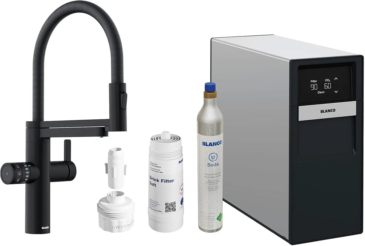 Küchenarmatur, BLANCO, Touch-Bedienung, Schwarz, soda EVOL-S Pro schwarz matt, Click & Touch Mengeneinstellung, App