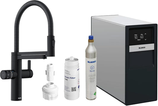 Küchenarmatur, BLANCO, Touch-Bedienung, Schwarz, soda EVOL-S Pro schwarz matt, Click & Touch Mengeneinstellung, App