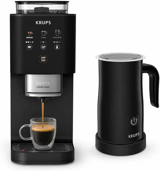 Krups SA4028E0 XL1008 Milchaufschäumer, 15 cm, Milchschäumer, schmal, Edelstahl, Schwarz, 150 ml Milchschaum, Edelstahlmahlwerk