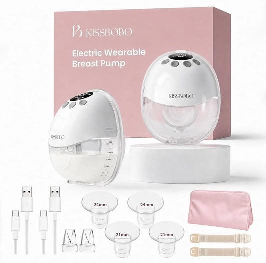 Milchpumpe, 45 dB, elektrische Stillpumpe, KISSBOBO 320mmHg 1300mAh, leise, Weiß, 4 Modi 19 Stufen, 2 Stück
