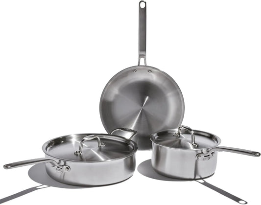 Series 5 5-teiliges vollständig verkleidetes Edelstahl-Kochgeschirr-Set, hergestellt in den USA, Heritage Steel Eater Series 5-teiliges Essentials-Set