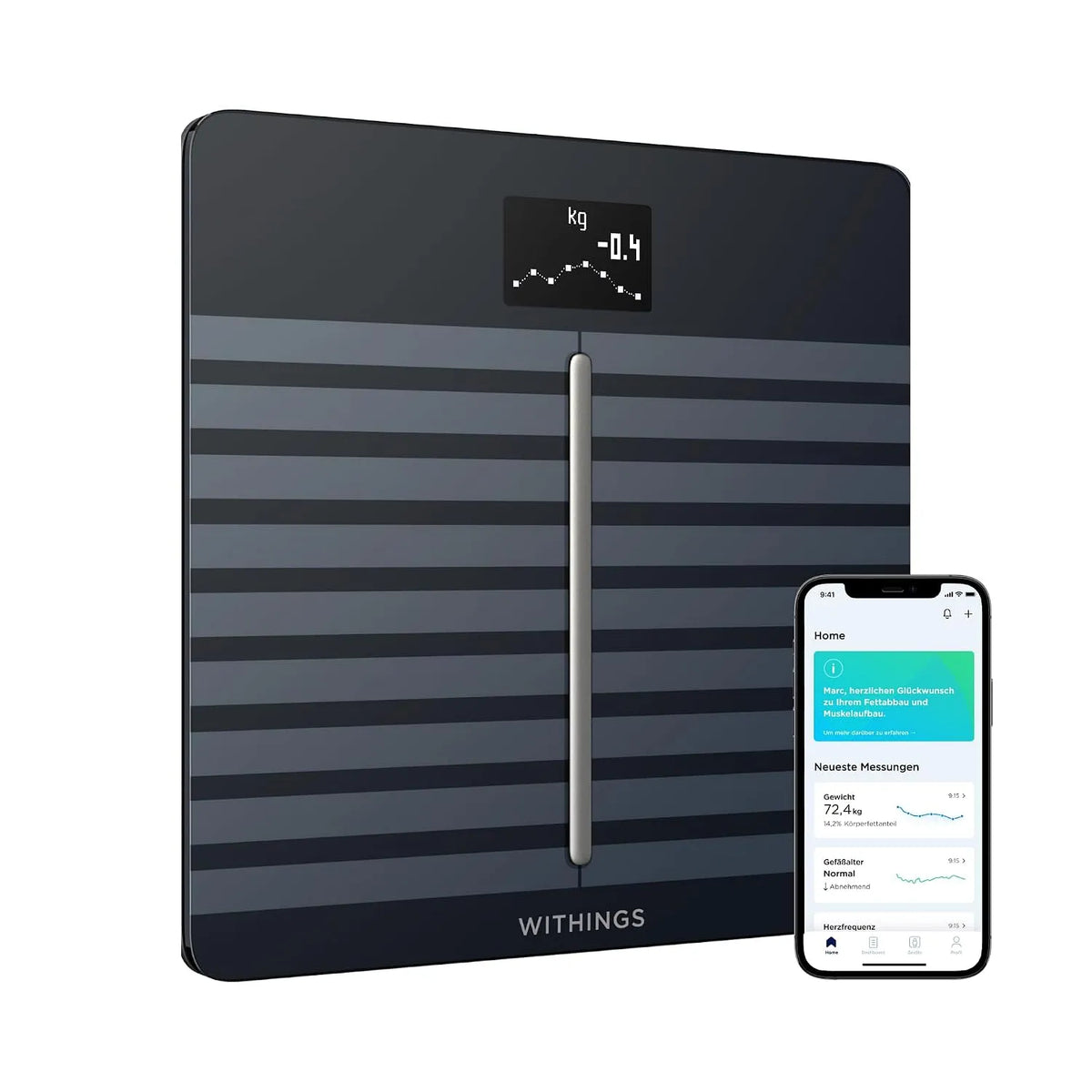 Body Scan, Smart Scale mit Segmentaler Körperzusammensetzungsanalyse, Herzfrequenz, Viszeralfett