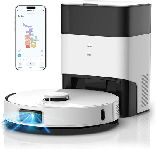 Saugroboter, 3.5 L, FIXR 3D-Hindernisvermeidung T30, 3D-Optik, Weiß, 12000Pa Saugkraft, Staubsauger Roboter mit Absaugstation 3