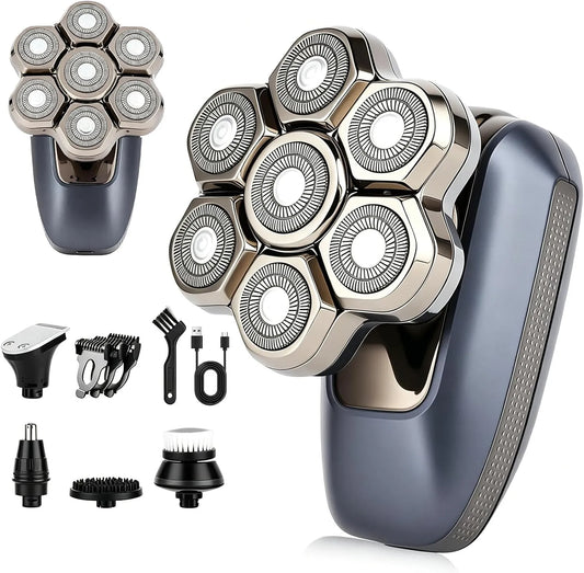 5-in-1-Pflegeset IPX6 Kotelettenschneider, Nasenhaarschneider, Rotationsrasierer, Gesichtsbürste, Kopfrasierer, Elektrorasierer für den Kopf, IP65