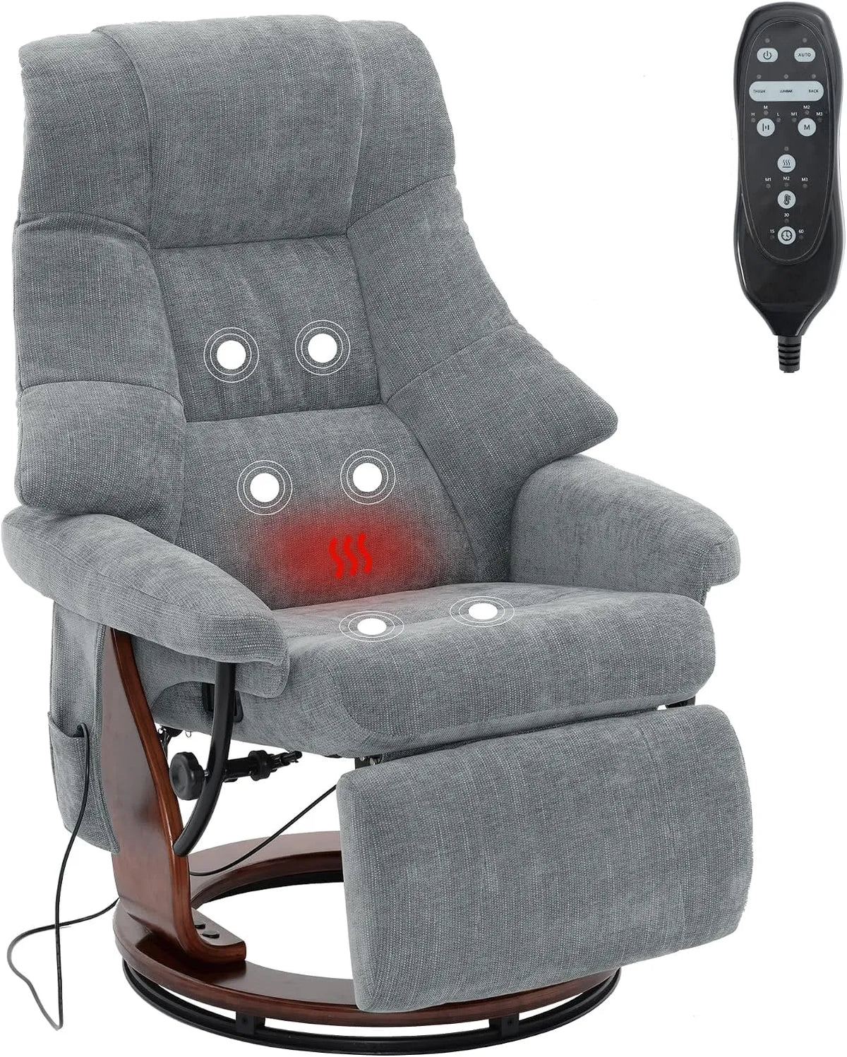 Relax- und Massagesessel, Wohnzimmergestaltung, Grau, 360°Drehbar, Holz TV-Sessel für Wohnzimmer, bis 150kg