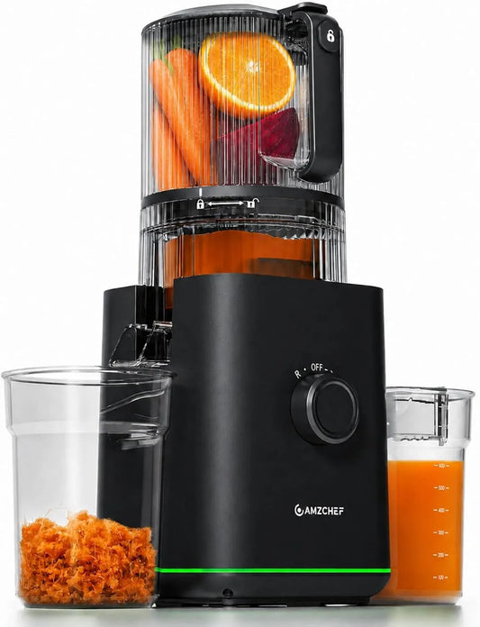 Entsafter, leise, AMZCHEF Slow Juicer mit Rücklauffunktion & leisem Motor, 140mm