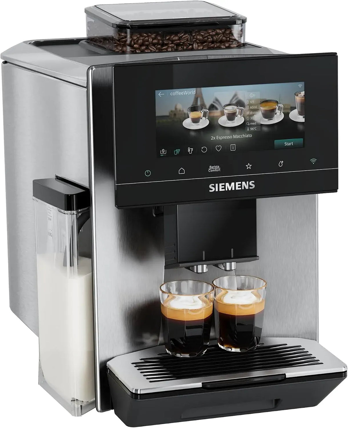 Siemens EQ900 TQ923E03 Kaffeevollautomat, Touch-Bedienung, Silber, intuitives Full-Touch-Display, personalisierbare Einstellungen