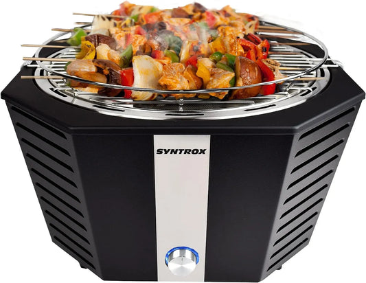Geschirrspüler, Spülmaschine, Grill, Edelstahl, Schwarz, Syntrox Germany Holzkohlegrill Molami aus Edelstahl, Grill für 6 Personen, Tischgrill