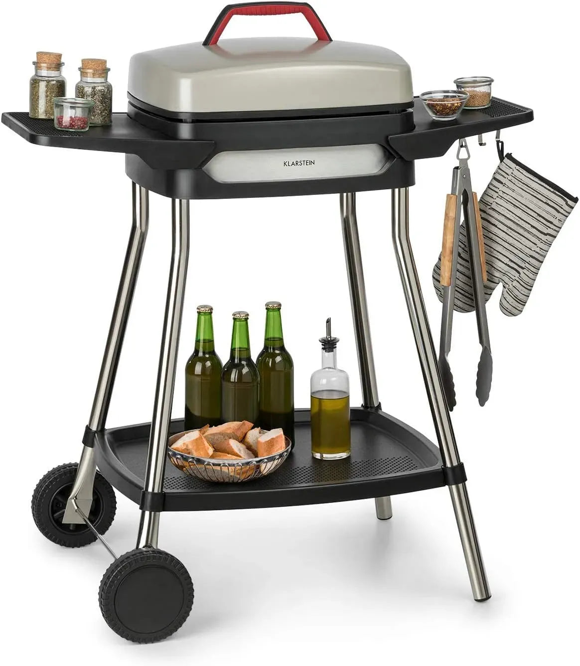 Klarstein Elektrogrill, Standgrill, Tischgrill, EasyGrill, elektrischer Tischgrill, 40 x 36 cm, 2000 W, Antihaftbeschichtung, Schwarz, aluminium