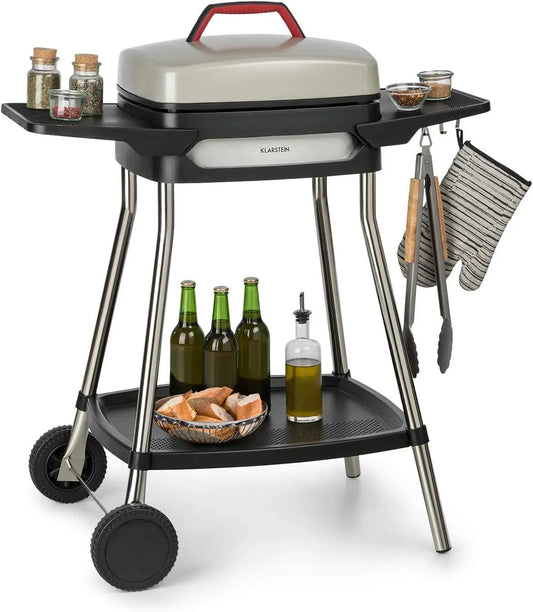 Klarstein Elektrogrill, Standgrill, Tischgrill, EasyGrill, elektrischer Tischgrill, 40 x 36 cm, 2000 W, Antihaftbeschichtung, Schwarz, aluminium