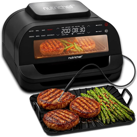 Heißluftfritteuse, Grill, Rauchfreier Tischgrill mit Smart-Thermometer