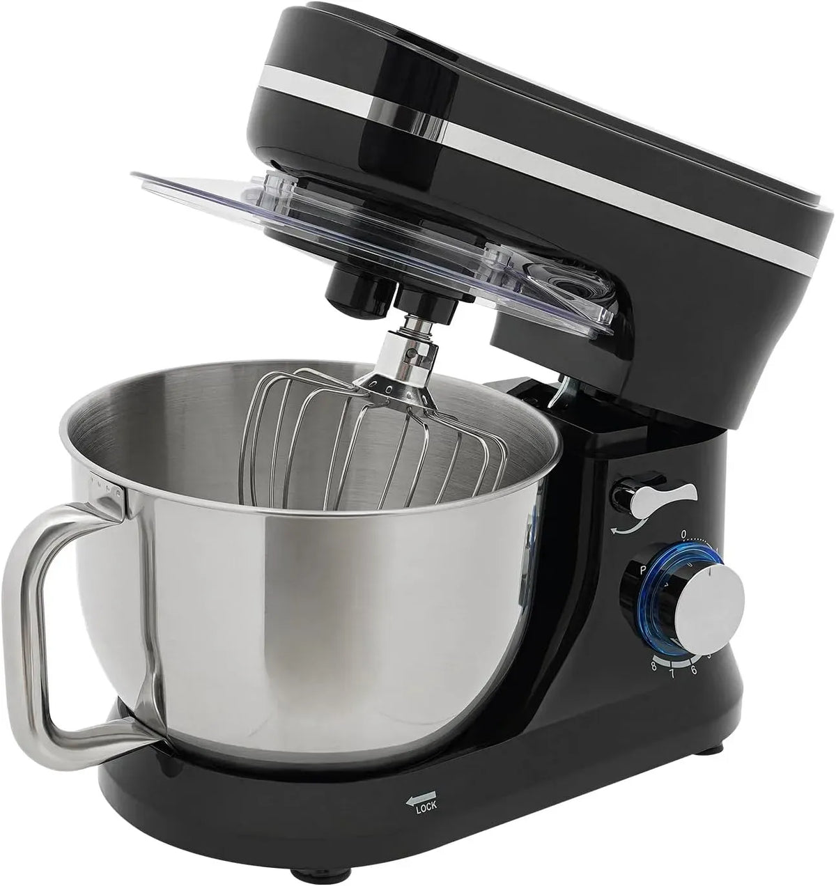 Küchenmaschine, 35,6x18,8x27,9 CM, 4,5 L, 1000 W, Edelstahl, Schwarz, 1000W 4,5L Edelstahl Rührschüssel mit Knethaken, 9 GeschwindigkeitKnetmaschine