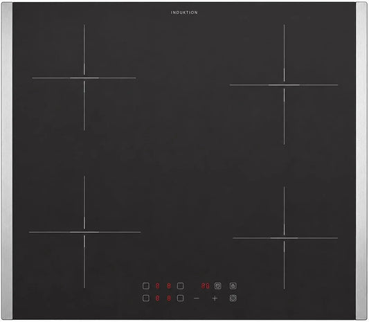 Induktionskochfeld, 60 cm, 4 Kochzonen, Induktionsplatte, Oranier, Boost, Touch-Bedienung, autark, Edelstahl, 4 Kochzonen & roter LED Anzeige