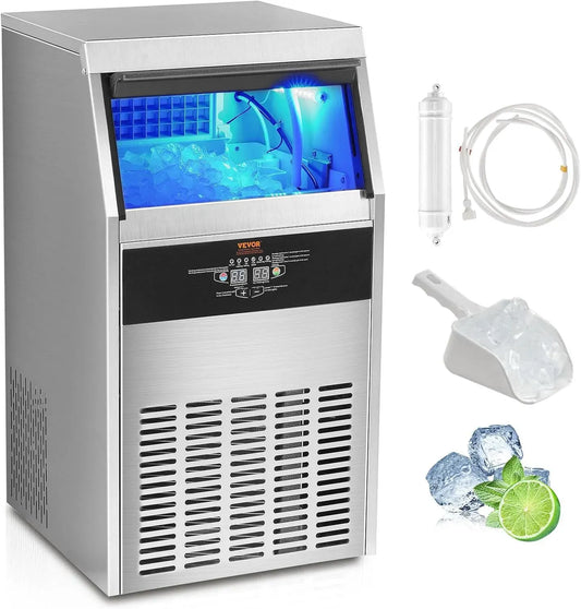 VEVOR Eiswürfelbereiter, Wasserfilter, Eismaschine, Speiseeismaschine, Trinkwasserfiltersystem, 47 kg, 15 kg, gewerblich, Edelstahl