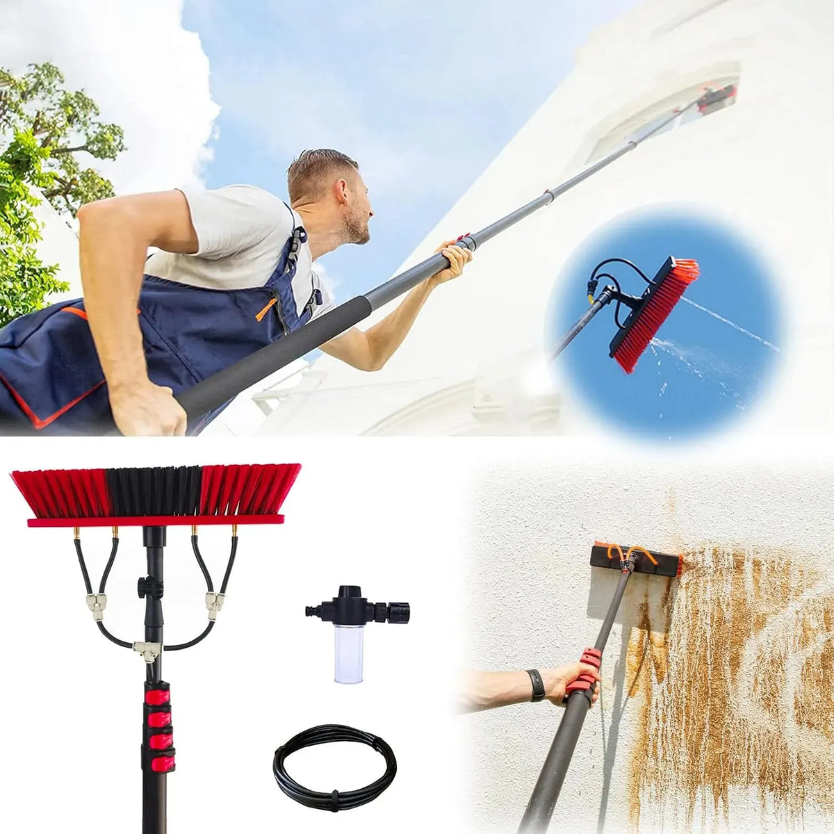 Solarpanel-Reinigungsgerät, Seifenspender, Wasserzufuhr, Bürstenkopf, 35 cm, 6 m, für müheloses Reinigen