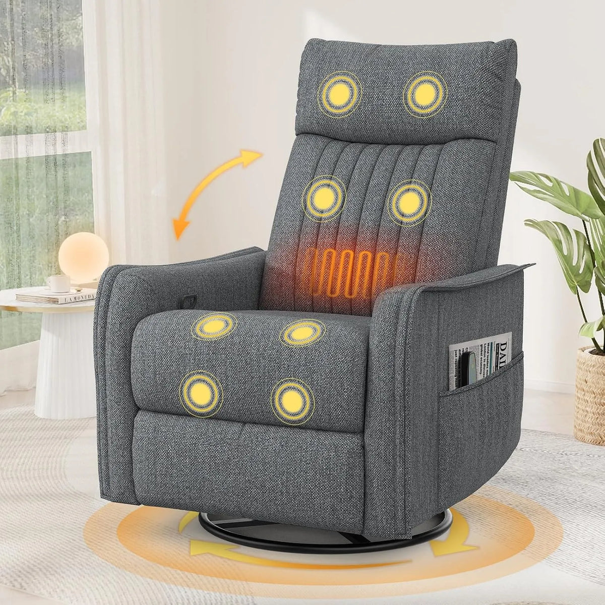 Relax- und Massagesessel, Wohnzimmergestaltung, 360°Drehbarer TV Sessel Wohnzimmer, 2 Seitentaschen
